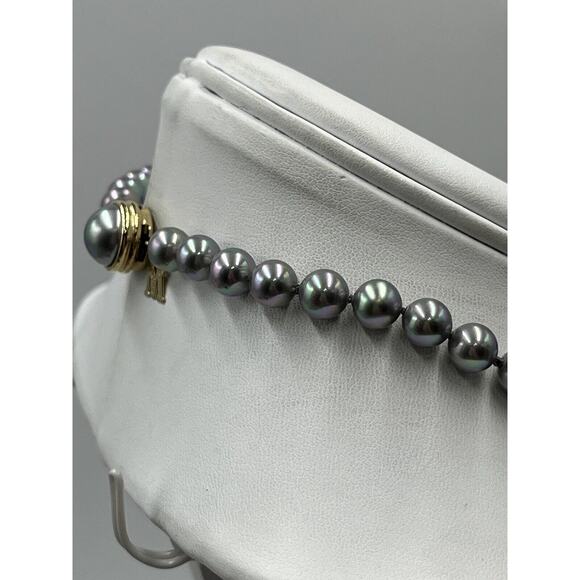 Majorica Gray Rainbow Lustrous Pearl One Strand Necklace 925 Vermeil Box Clasp - Picture 5 of 12